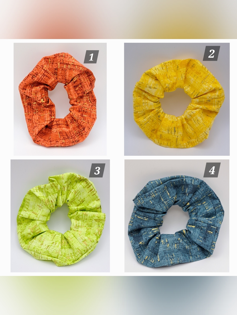 0NE Cotton Scrunchie Hair Tie Gold Speckle Vibrant Solid Orange Geen Blue Yellow